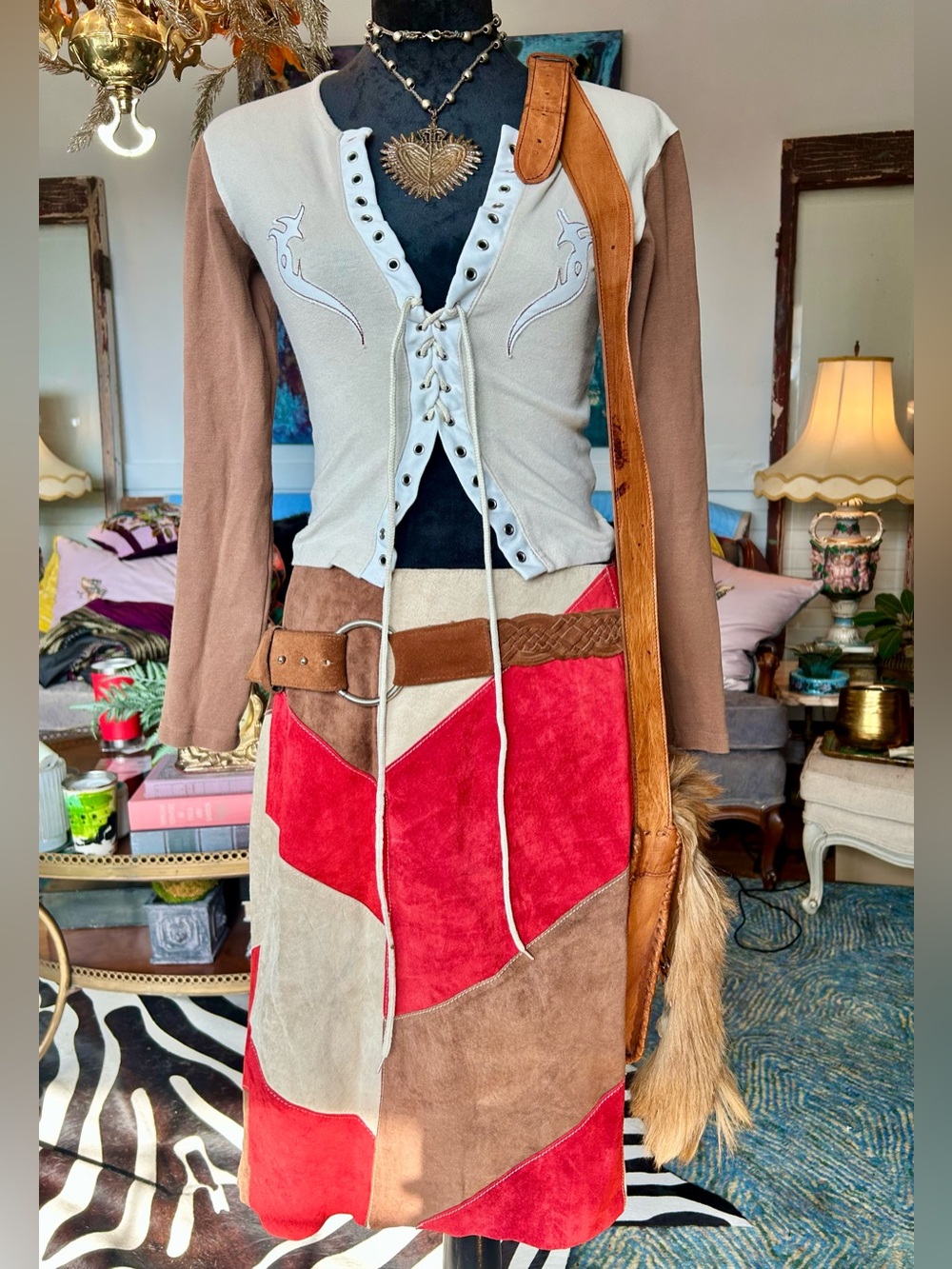 Madison Studio vintage patchwork suede skirt 8